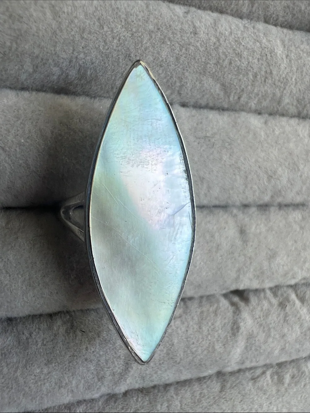 Sterling Silver Marquise Mother-of-Pearl Statement Ring - Gray Green